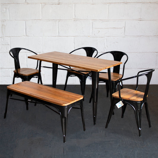 6PC Prato Table, 4 Florence Chairs & Sicily Bench Set - Black