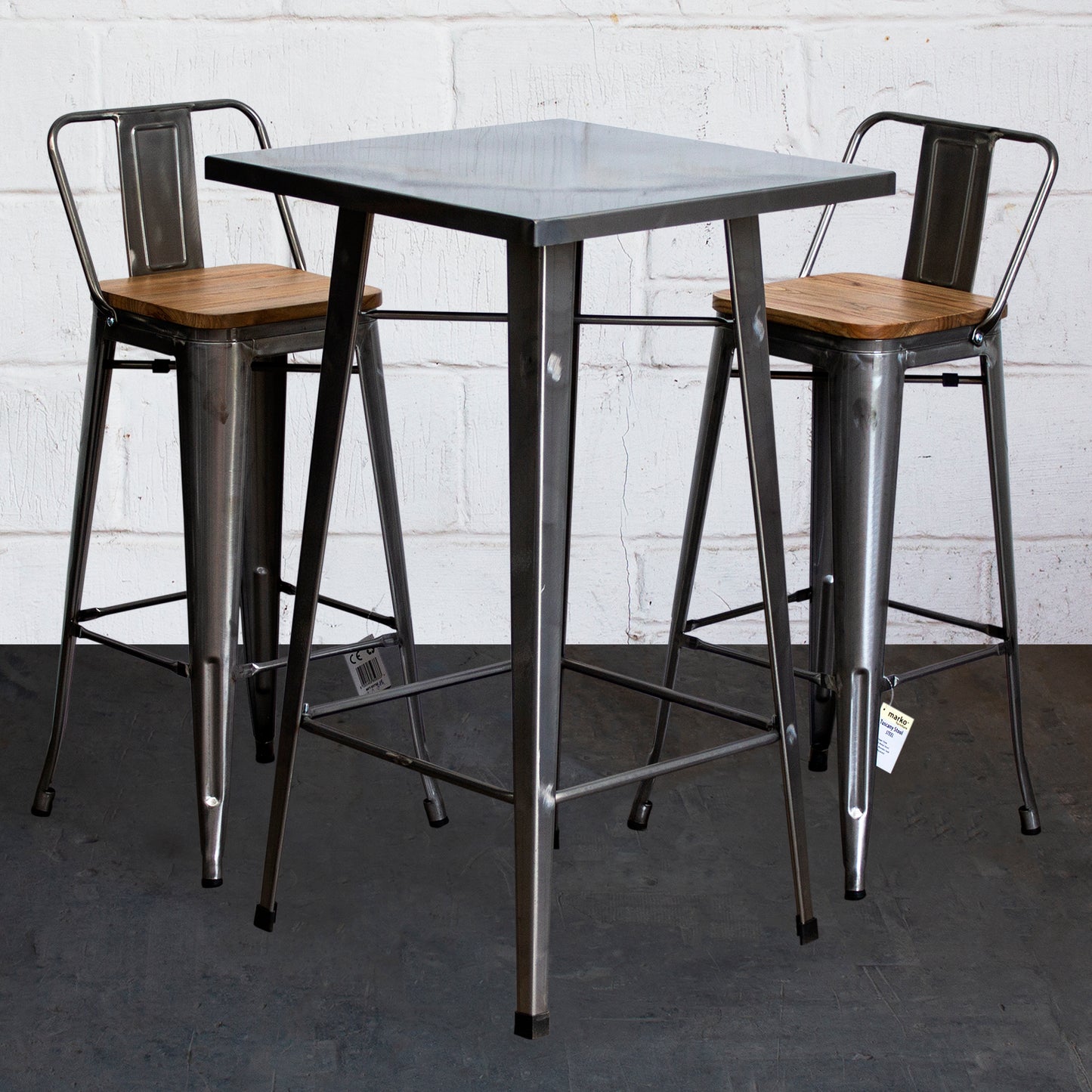 3PC Laus Table & Tuscany Bar Stool Set - Steel
