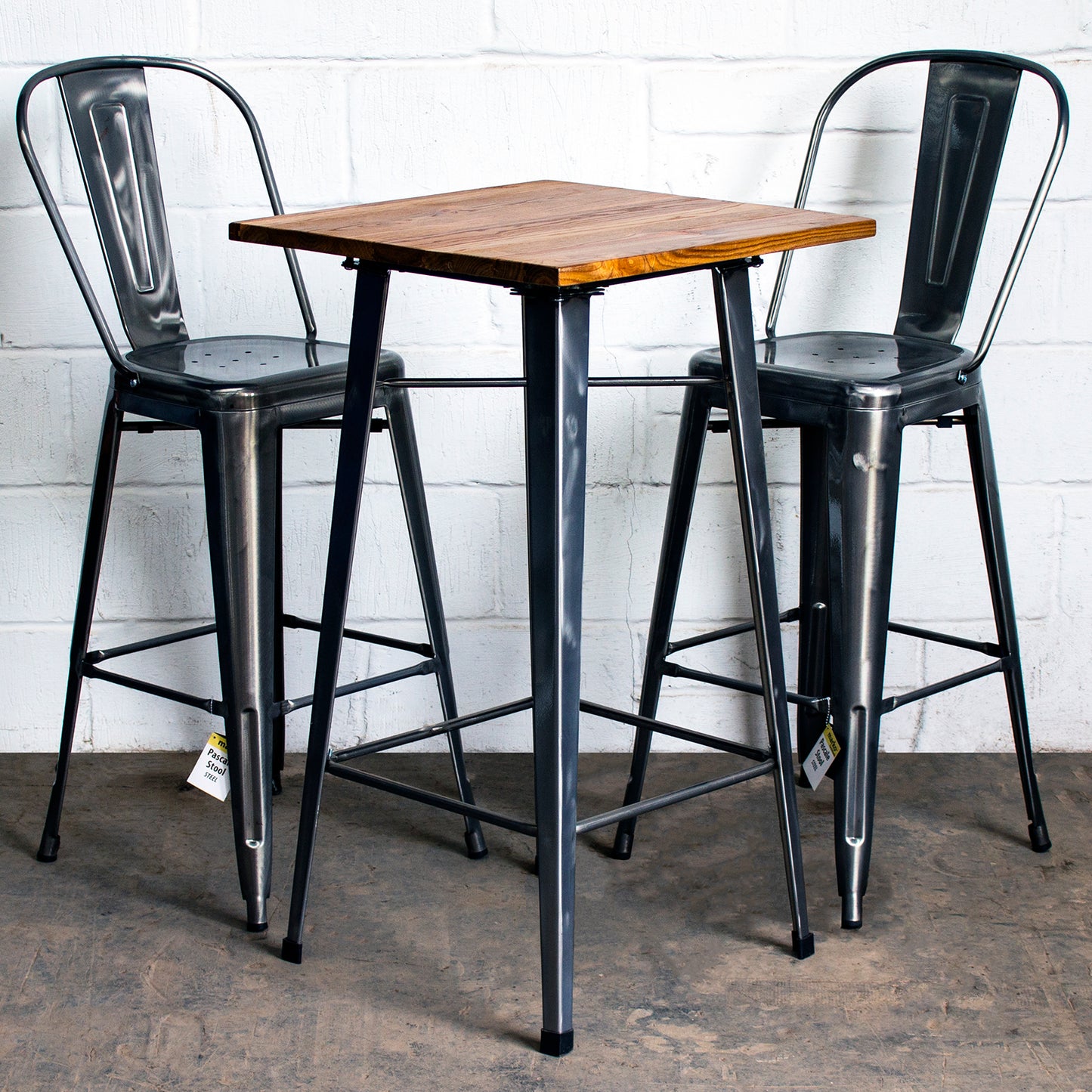 3PC Lodi Table & Pascale Bar Stool Set - Steel