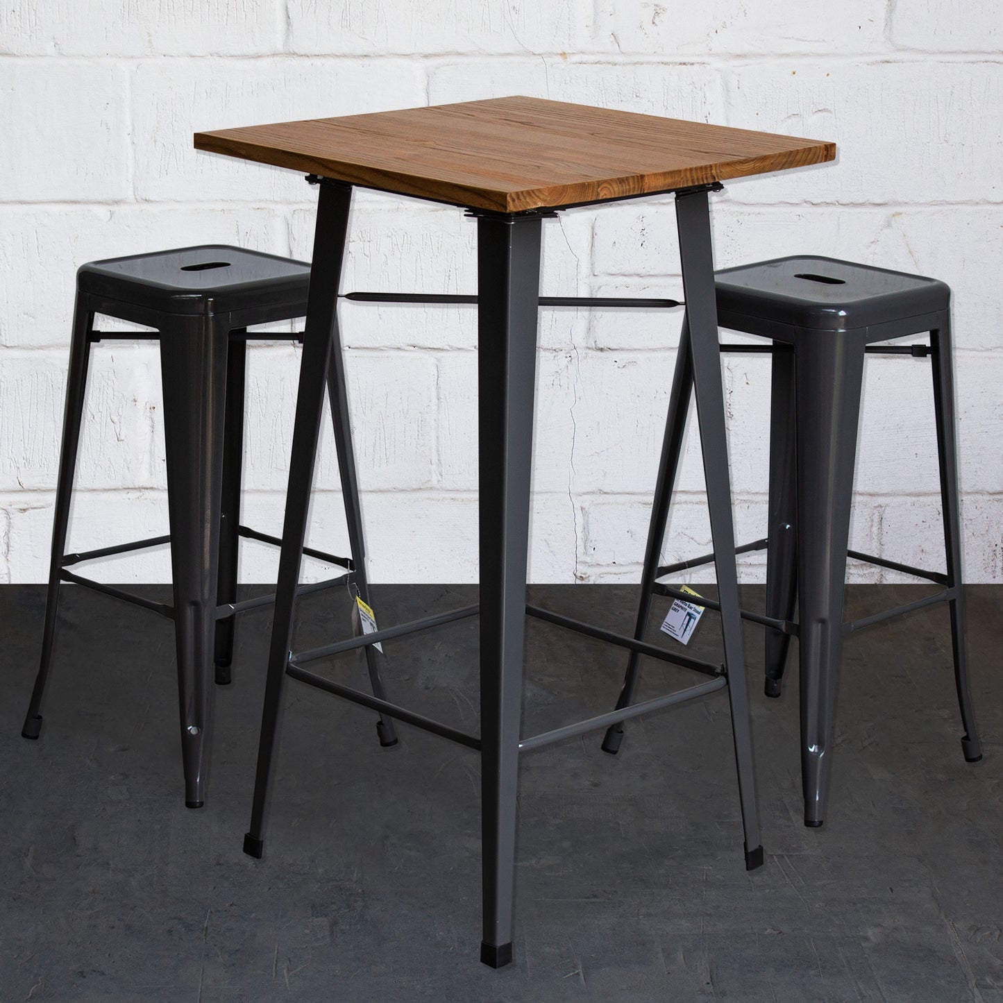 3PC Lodi Table & Orvieto Bar Stool Set - Graphite Grey