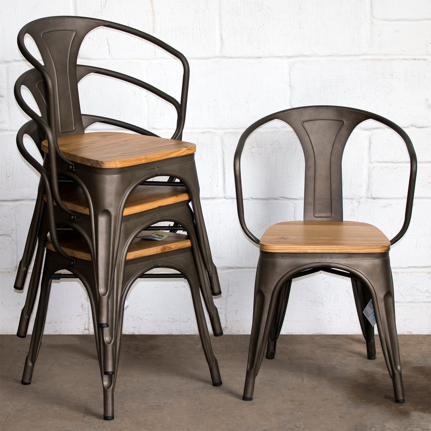 5PC Prato Table, 2 Florence Chairs & 2 Rho Stools Set - Gun Metal Grey