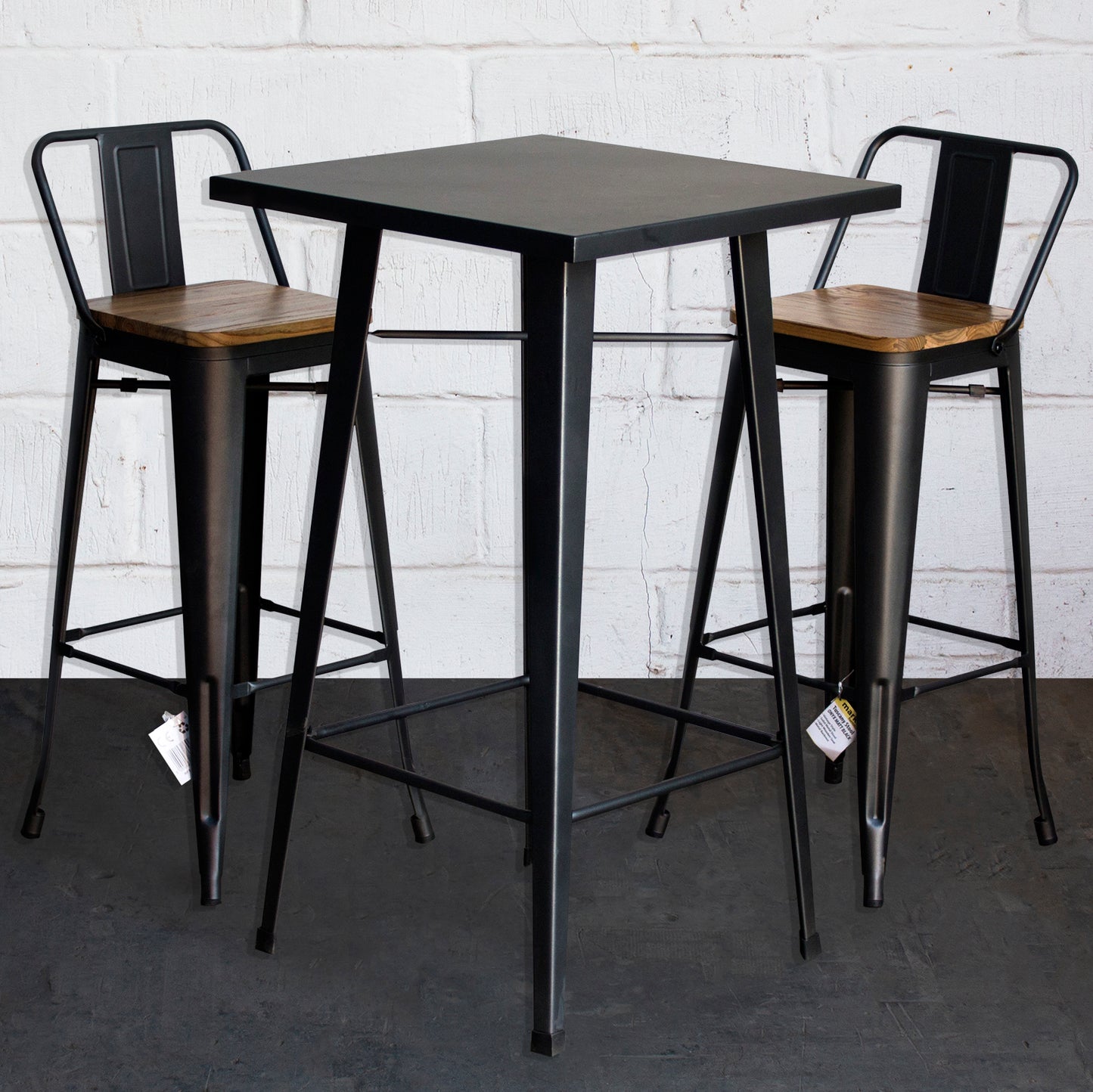 3PC Laus Table & Tuscany Bar Stool Set - Onyx Matt Black