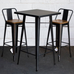 3PC Laus Table & Tuscany Bar Stool Set - Onyx Matt Black