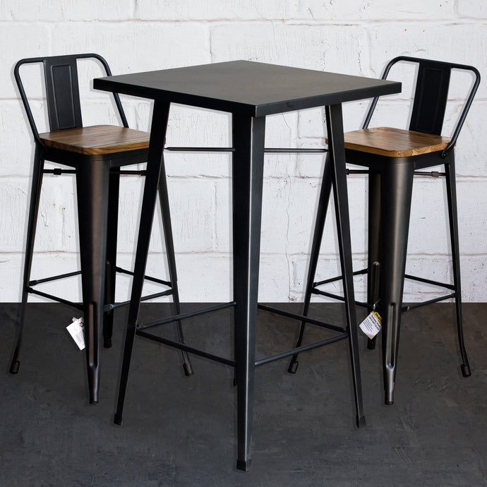 3PC Laus Table & Tuscany Bar Stool Set - Onyx Matt Black
