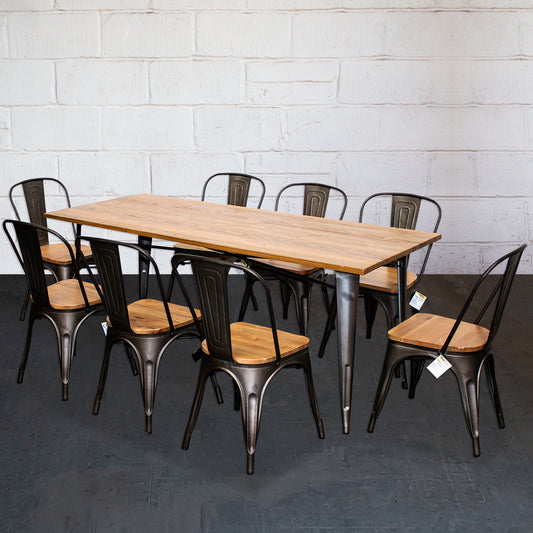 9PC Taranto Table & 8 Palermo Chairs Set - Gun Metal Grey