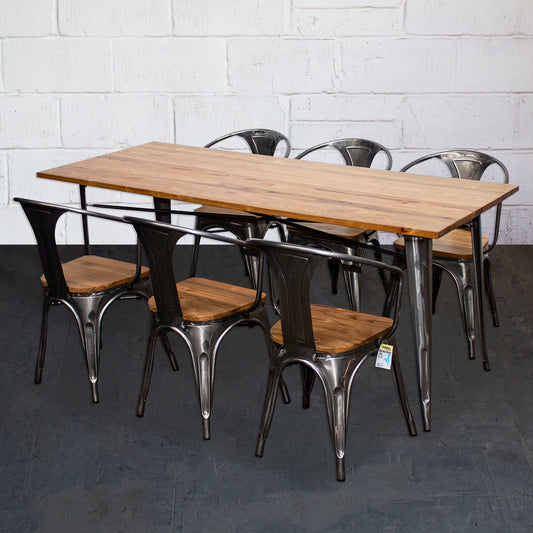 7PC Taranto Table & 6 Florence Chairs Set - Steel