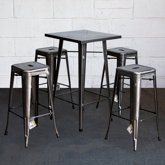 5PC Laus Table & Orvieto Bar Stool Set - Steel