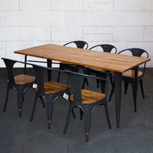 7PC Taranto Table & 6 Florence Chairs Set - Graphite Grey