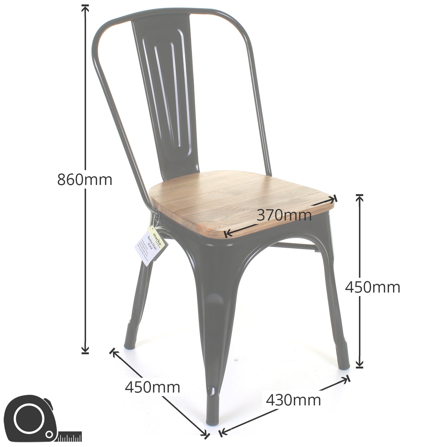5PC Prato Table & 4 Palermo Chairs Set - Graphite Grey
