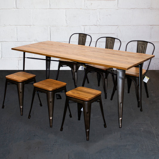 7PC Taranto Table, 3 Palermo Chairs & 3 Rho Stools Set - Gun Metal Grey