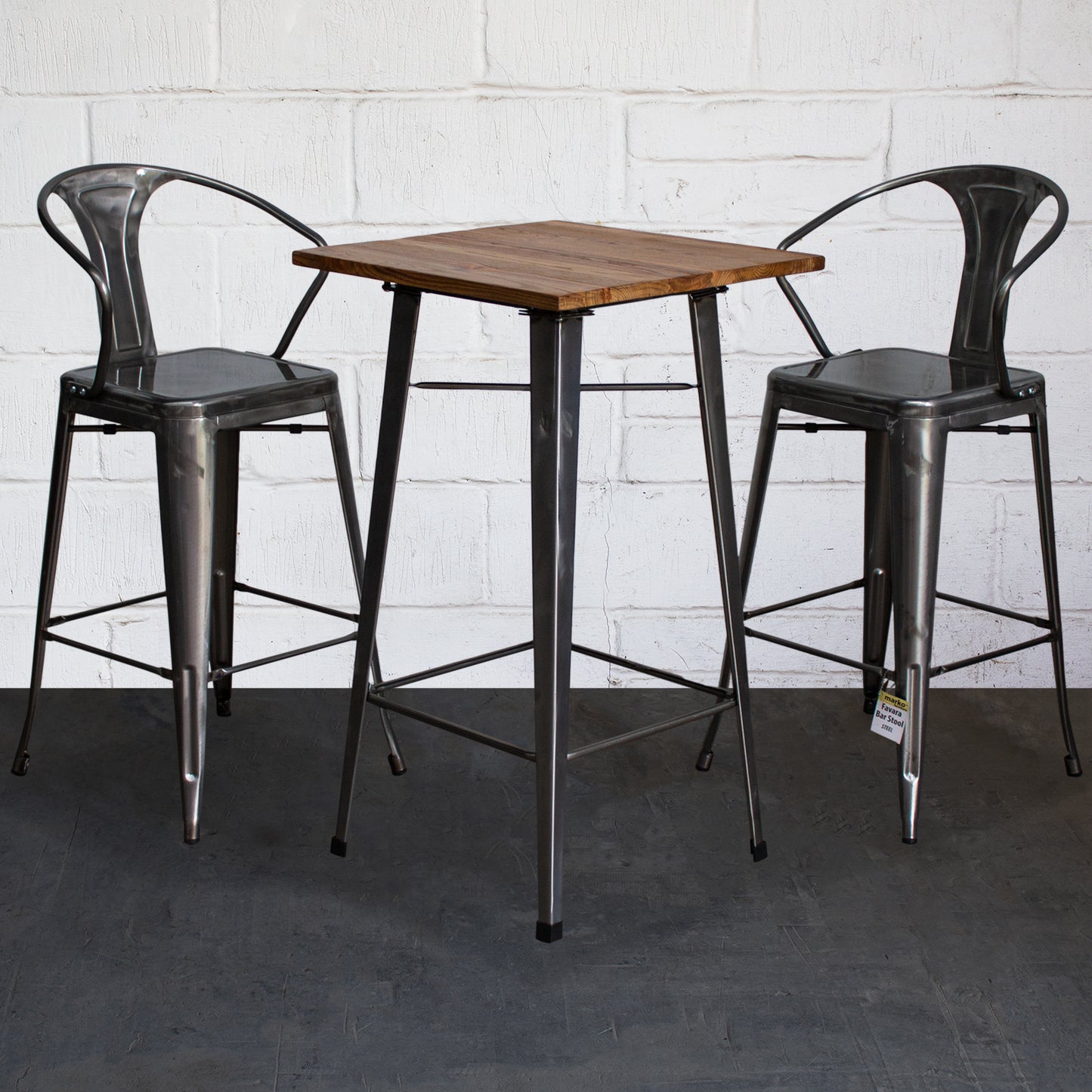 3PC Lodi Table & Favara Bar Stool Set - Steel