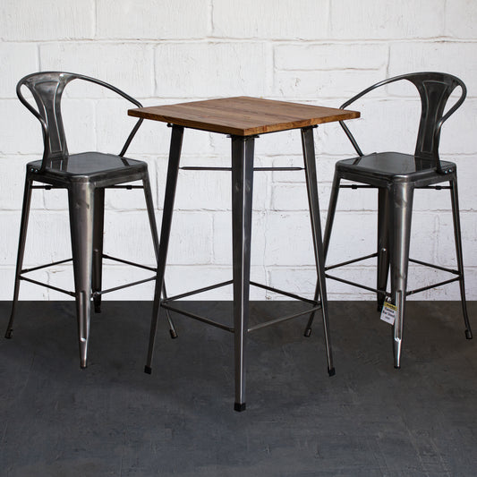 3PC Lodi Table & Favara Bar Stool Set - Steel