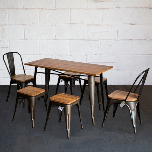 7PC Prato Table, 2 Palermo Chairs & 4 Rho Stools Set - Gun Metal Grey