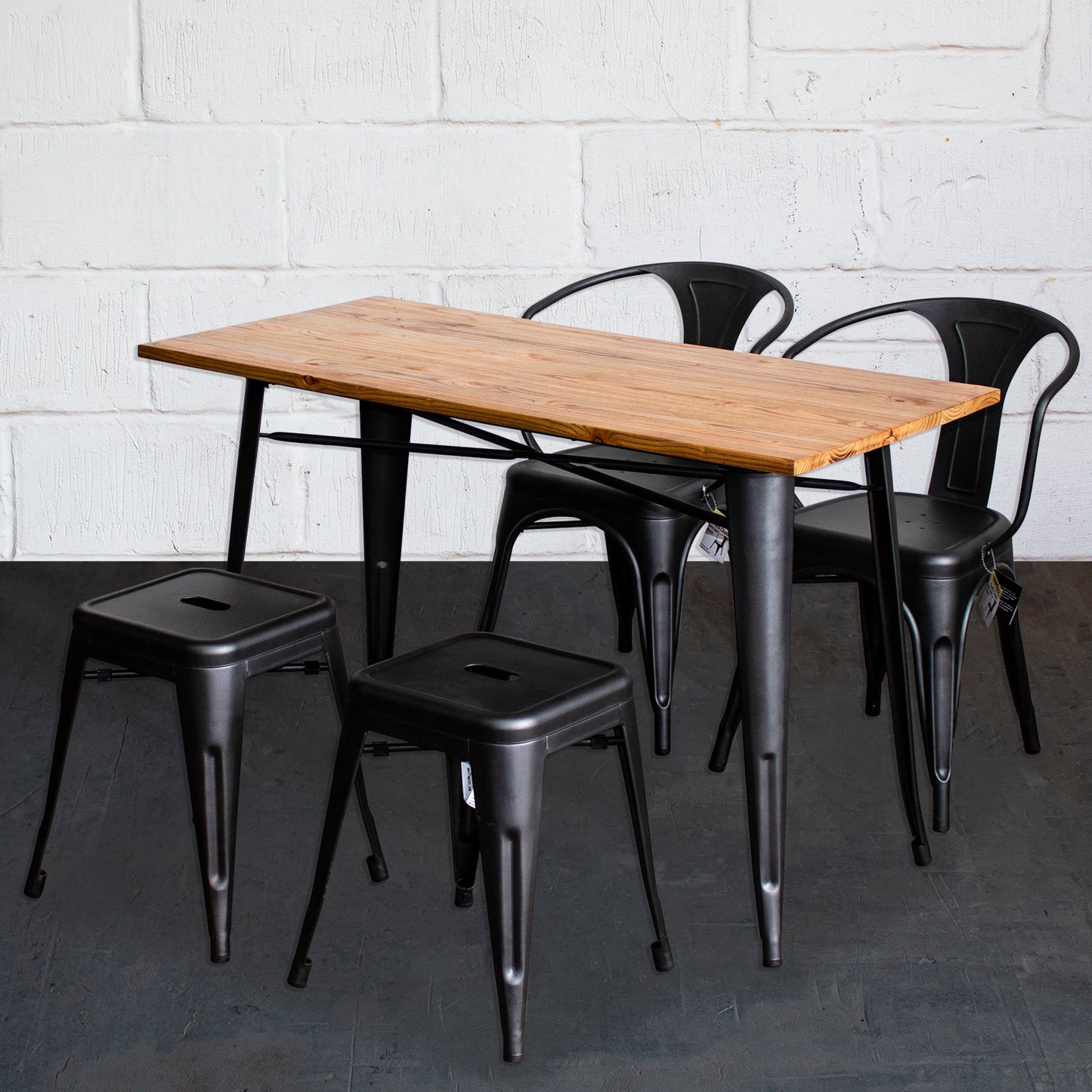 5PC Prato Table, 2 Forli Chairs & 2 Castel Stools Set - Onyx Matt Black