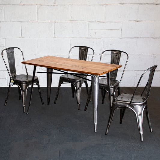 5PC Prato Table & 4 Siena Chairs Set - Steel