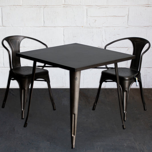 3PC Belvedere Table & Forli Chair Set - Gun Metal Grey