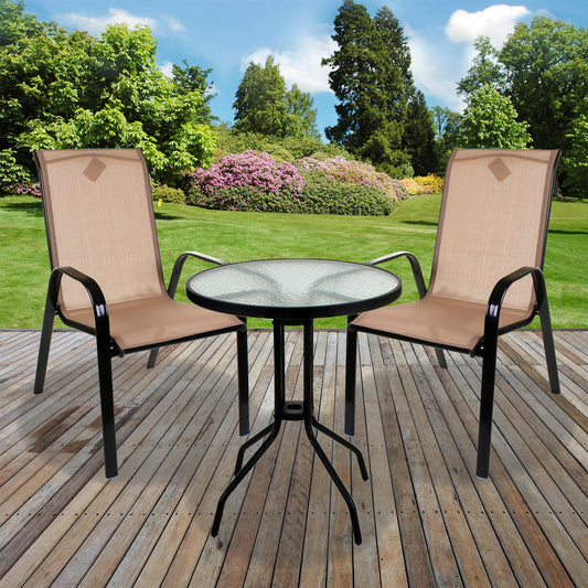 3PC Cream Textoline Bistro Set with Black 60cm Round Table