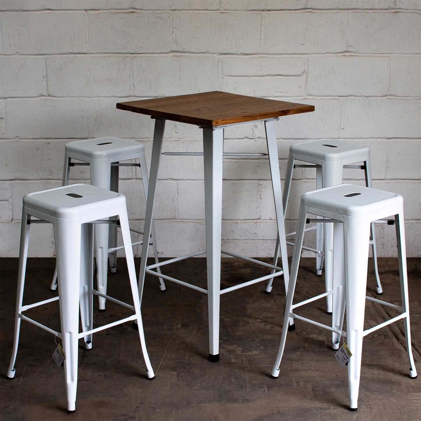 5PC Lodi Table & Orvieto Bar Stool Set - White