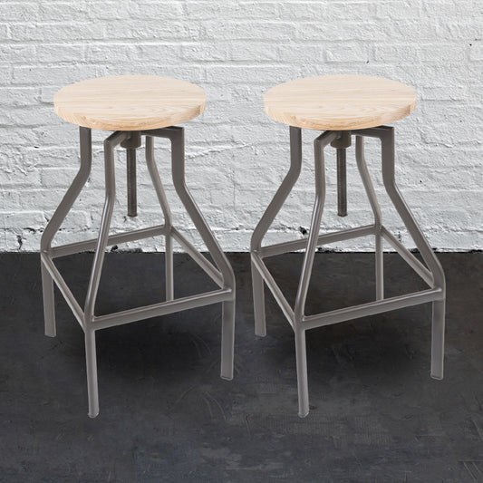 Set of 2 Rustic Wooden Bar Stool - Square Frame