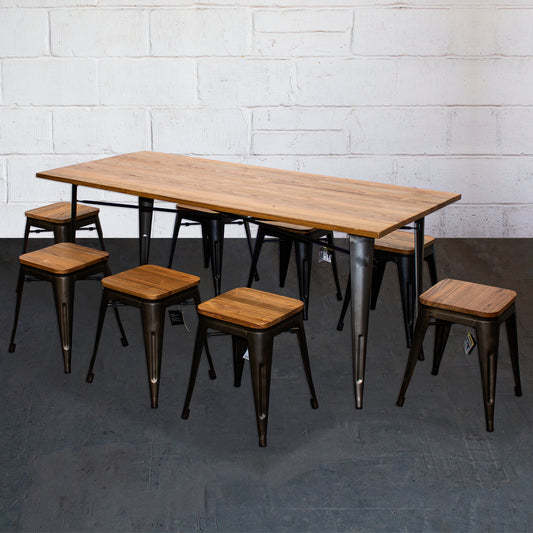 9PC Taranto Table & 8 Rho Stools Set - Gun Metal Grey