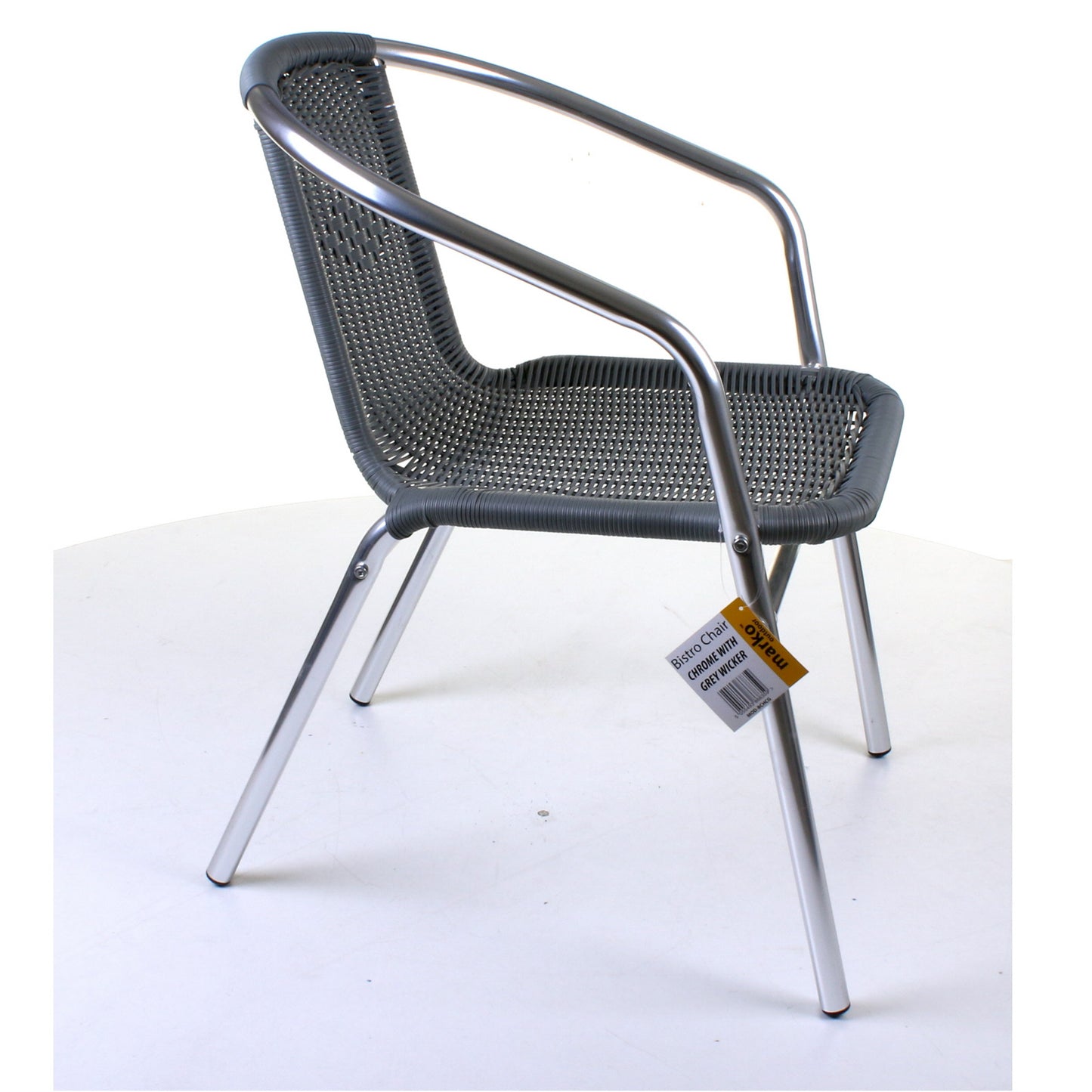 Grey Wicker Chrome Bistro Chair
