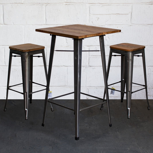 3PC Lodi Table & Firenze Bar Stool Set - Steel