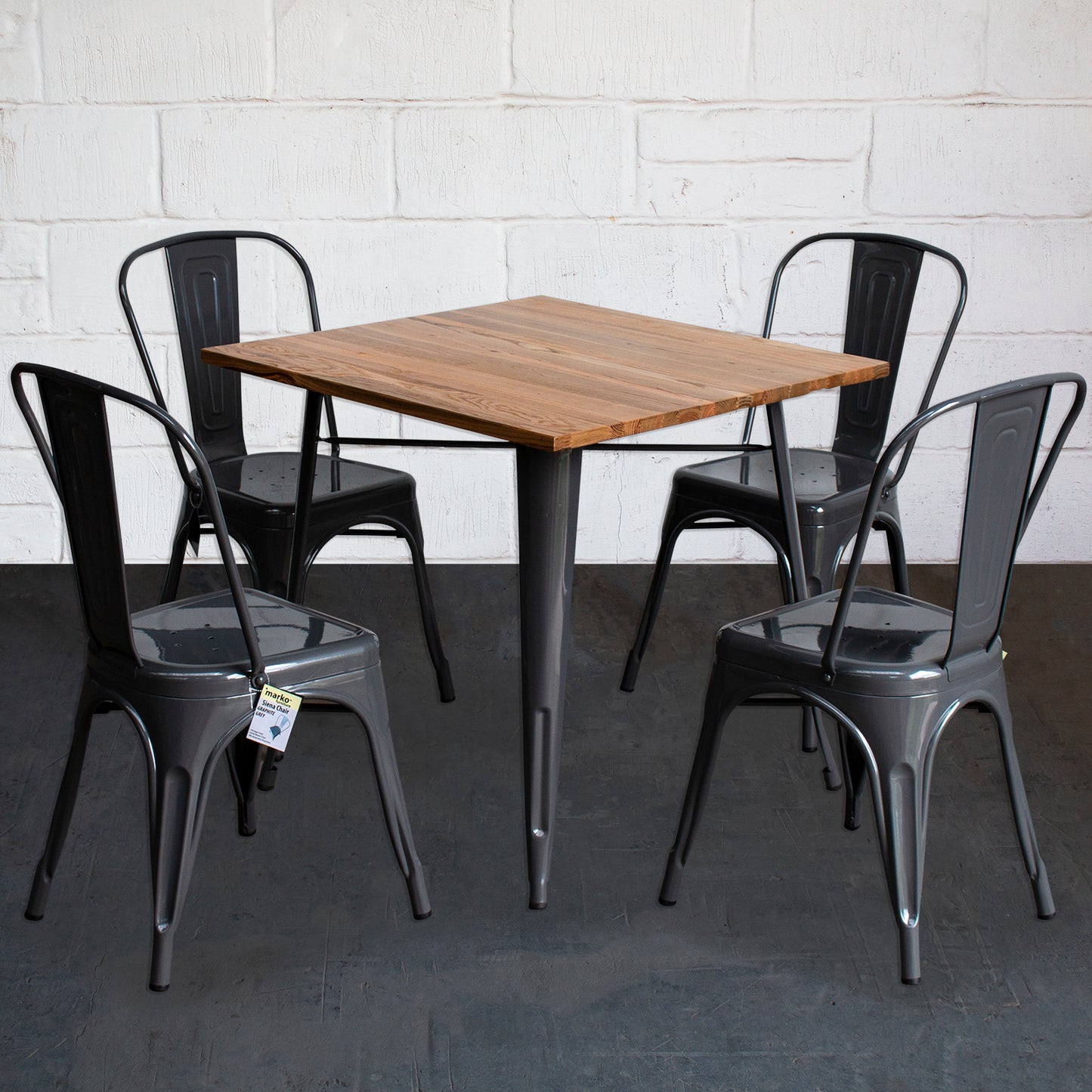 5PC Enna Table & Siena Chair Set - Graphite Grey