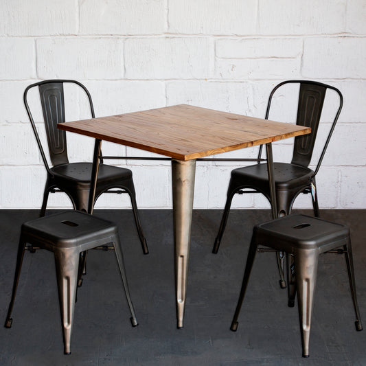 5PC Enna Table Siena Chair & Castel Stool Set - Gun Metal Grey