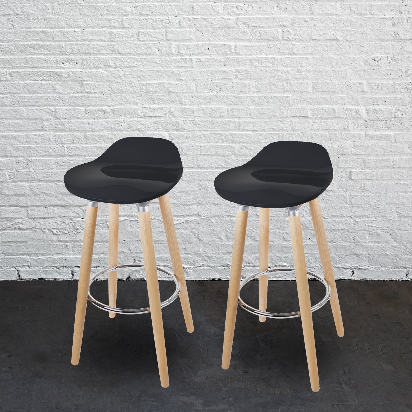 Pack of 2 ABS Bar Stool Round - Black