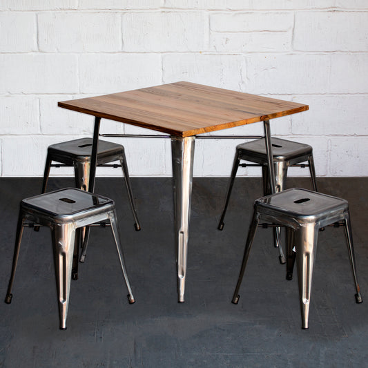 5PC Enna Table & Castel Stool Set - Steel