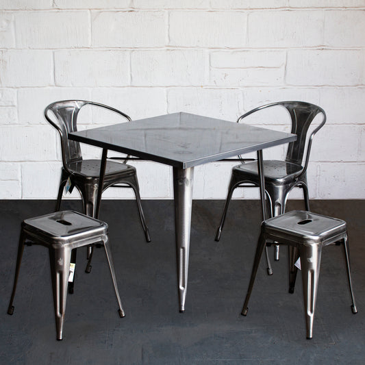 5PC Belvedere Table Forli Chair & Castel Stool Set - Steel