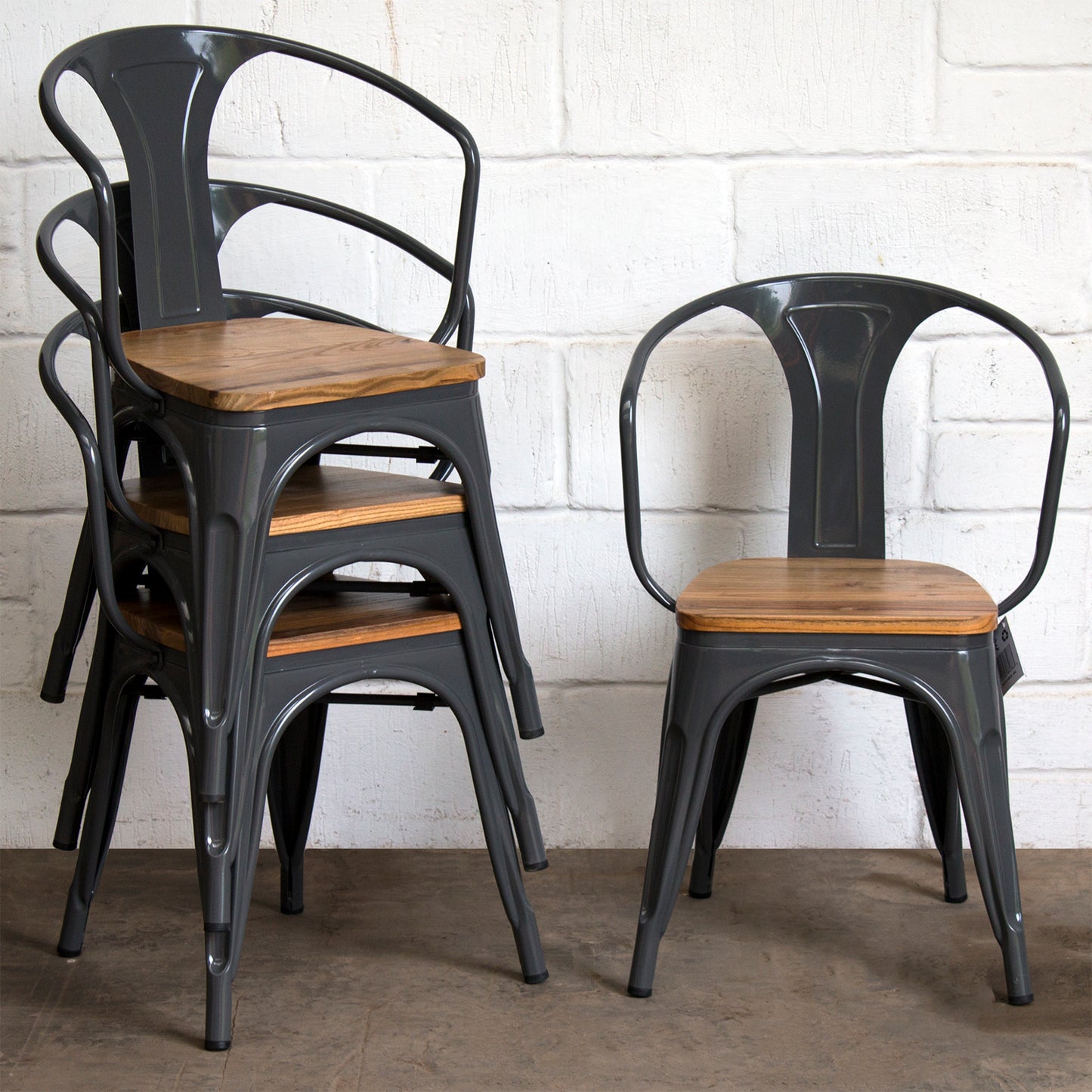 9PC Taranto Table, 5 Florence Chairs & 3 Rho Stools Set - Graphite Grey