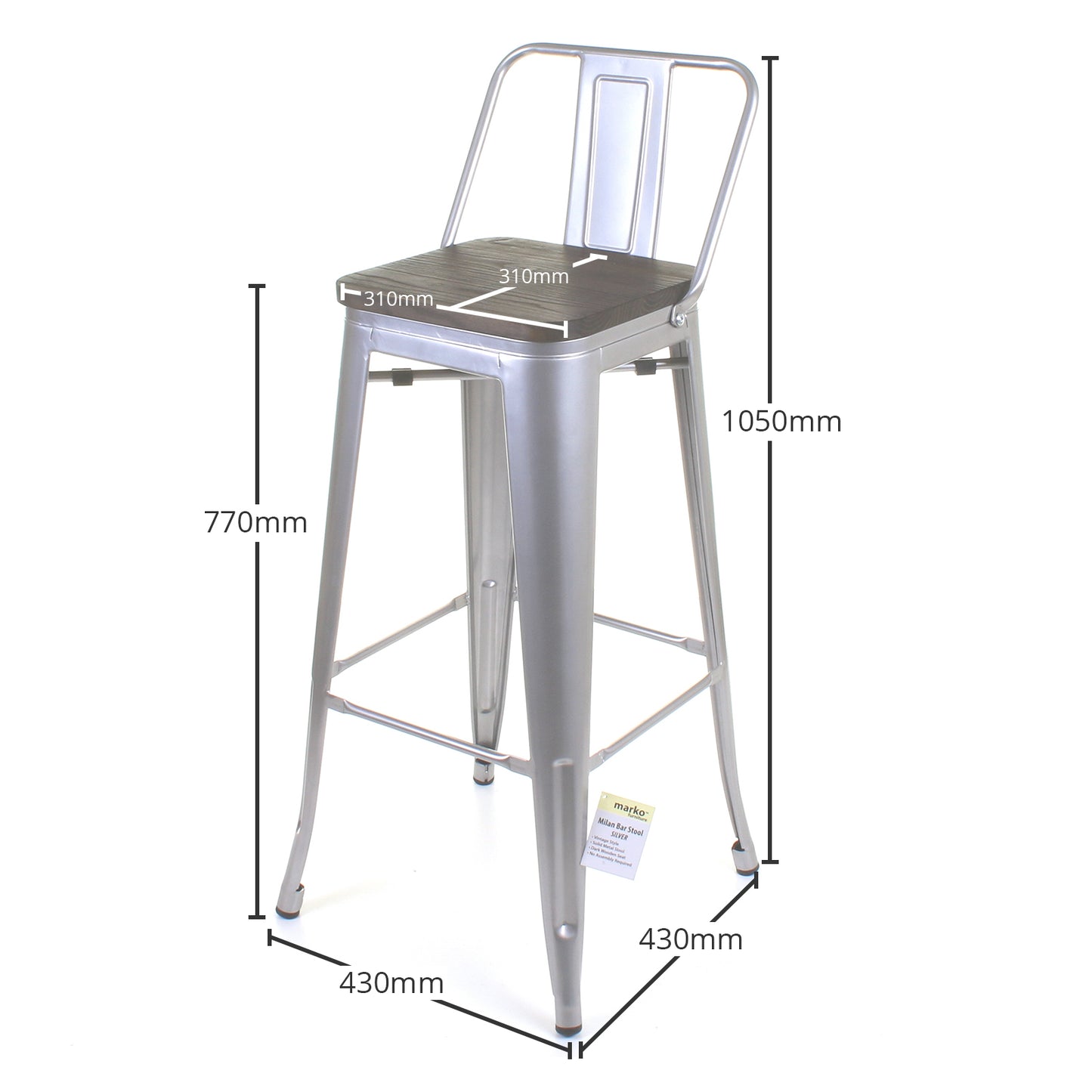 Milan Bar Stool - Silver