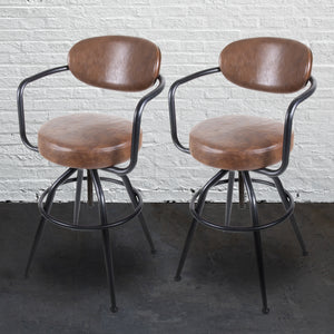 Set of 2 Rustic Bar Stool with Adjustable Seat