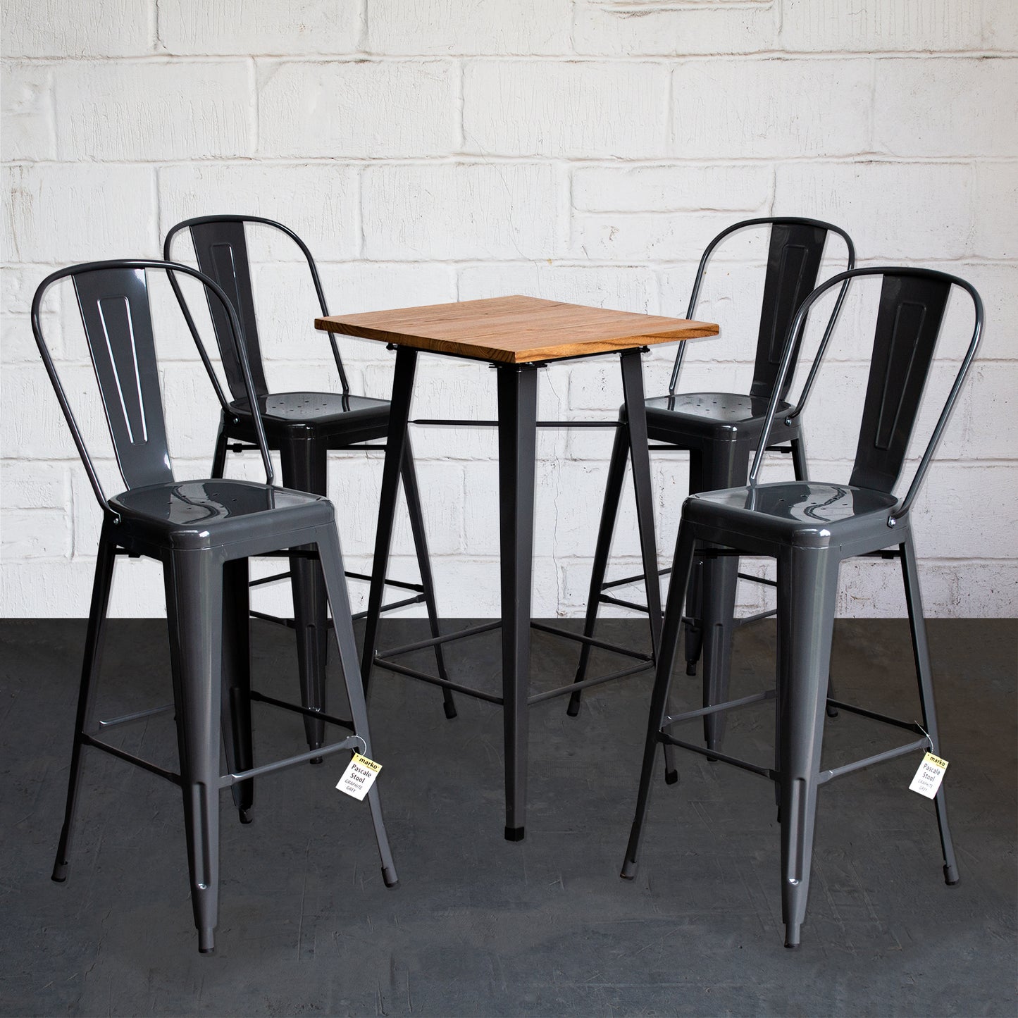 5PC Lodi Table & Pascale Bar Stool Set - Graphite Grey