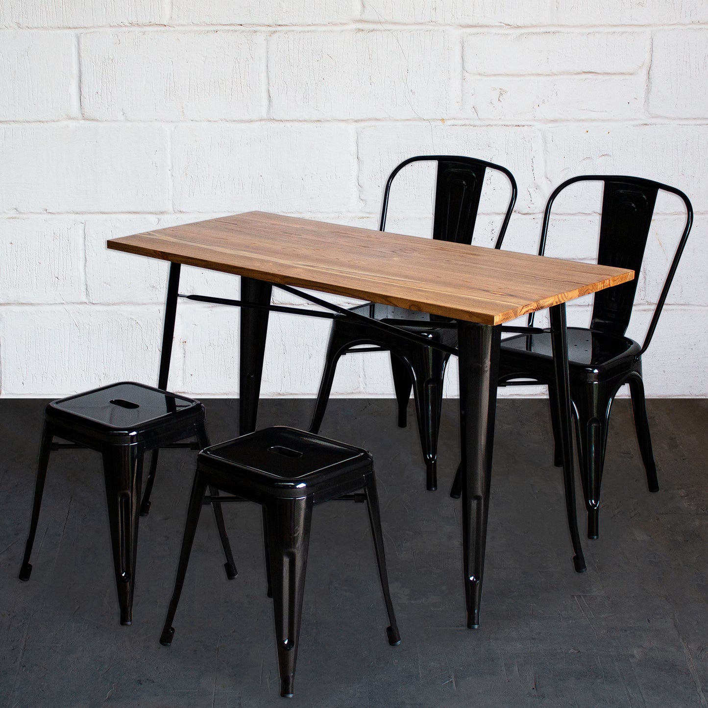 5PC Prato Table, 2 Siena Chairs & 2 Castel Stools Set - Black