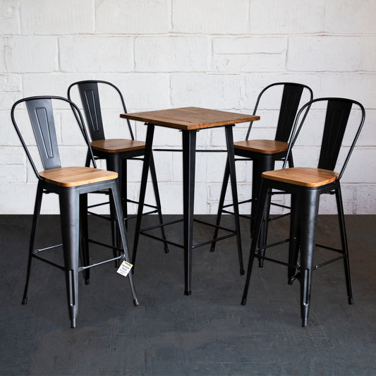 5PC Lodi Table & Soranzo Bar Stool Set - Onyx Matt Black