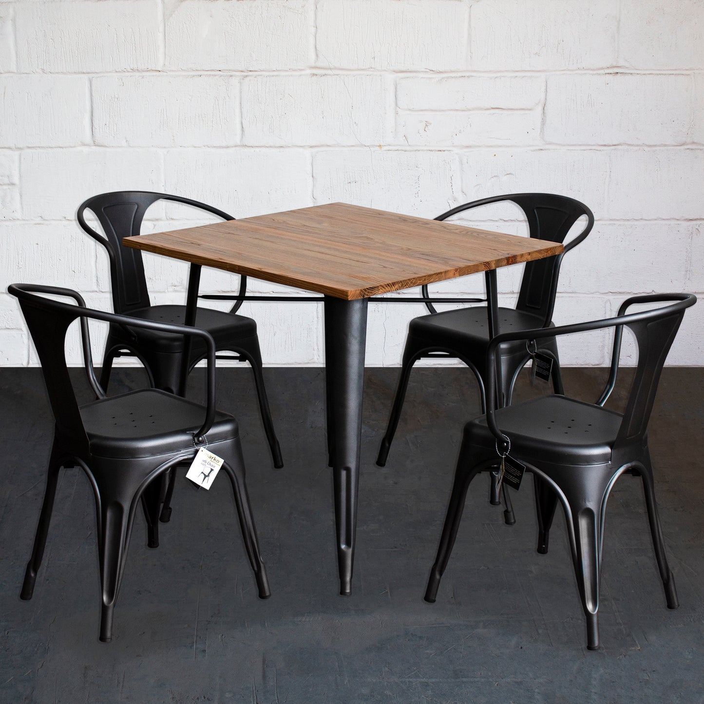 5PC Enna Table & Forli Chair Set - Onyx Matt Black