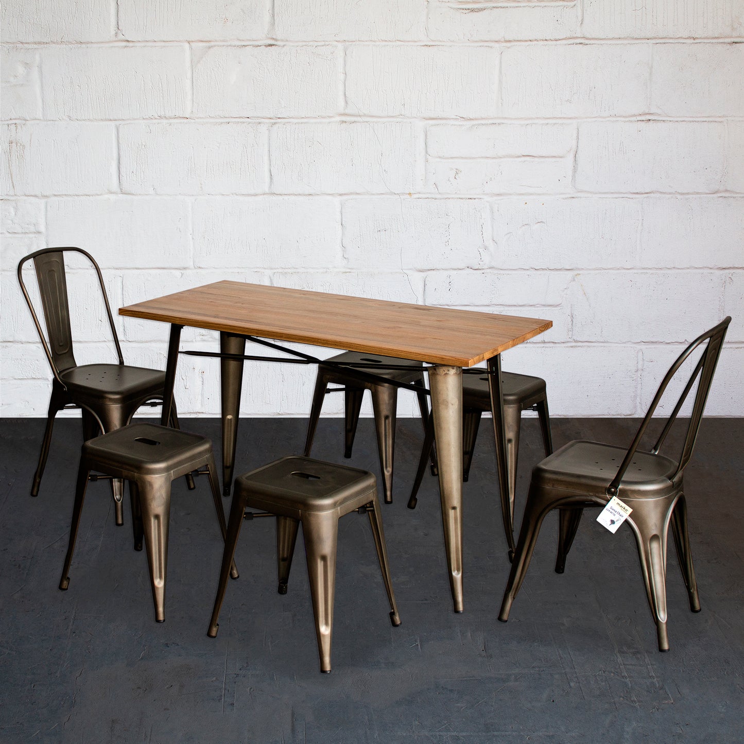 7PC Prato Table, 2 Siena Chairs & 4 Castel Stools Set - Gun Metal Grey