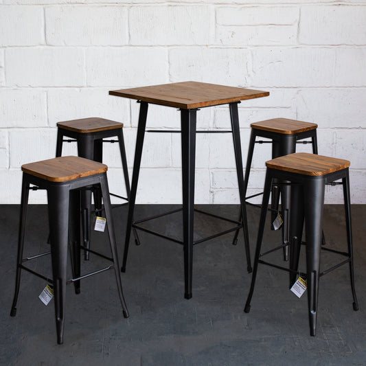 5PC Lodi Table & Firenze Bar Stool Set - Onyx Matt Black