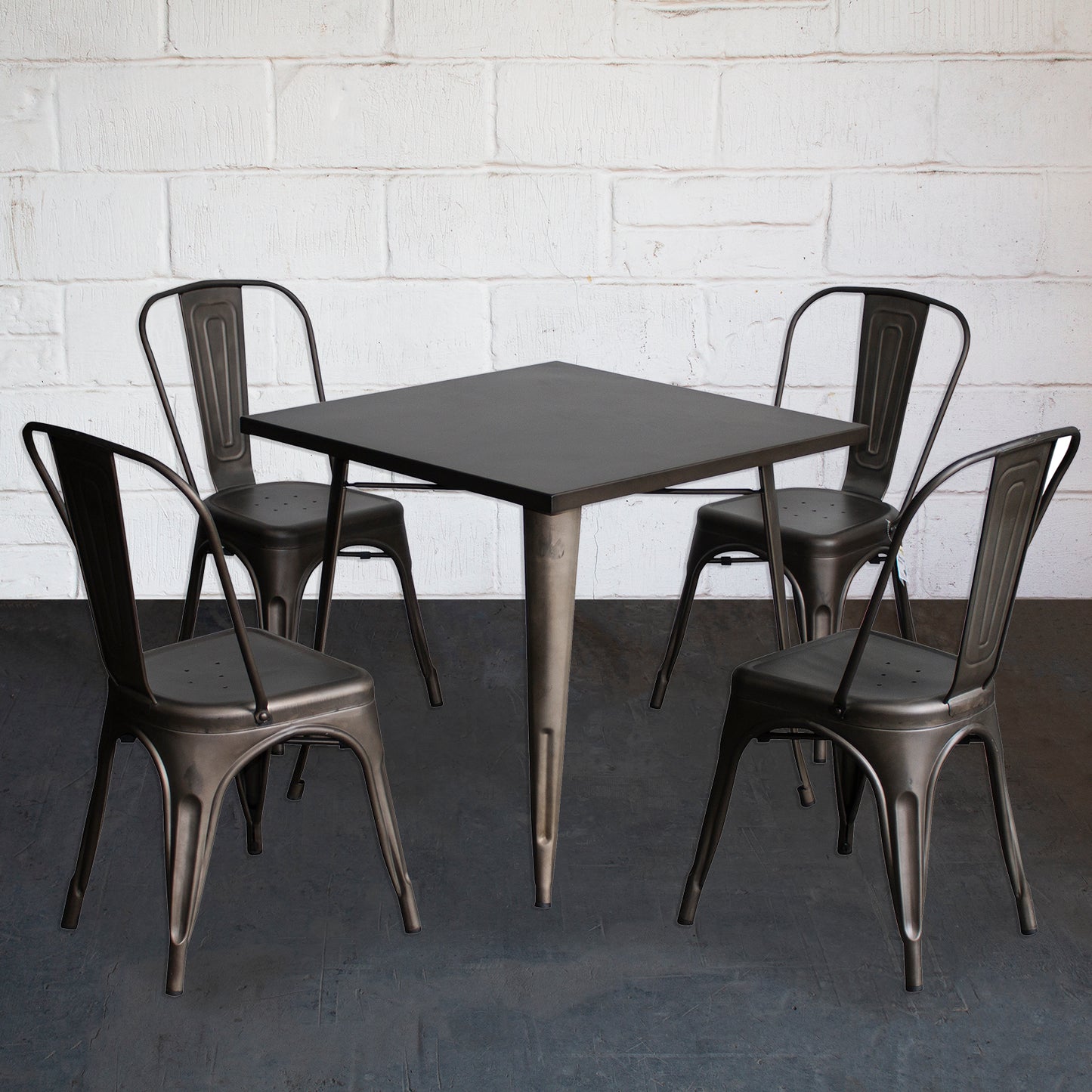 5PC Belvedere Table & Siena Chair Set - Gun Metal Grey