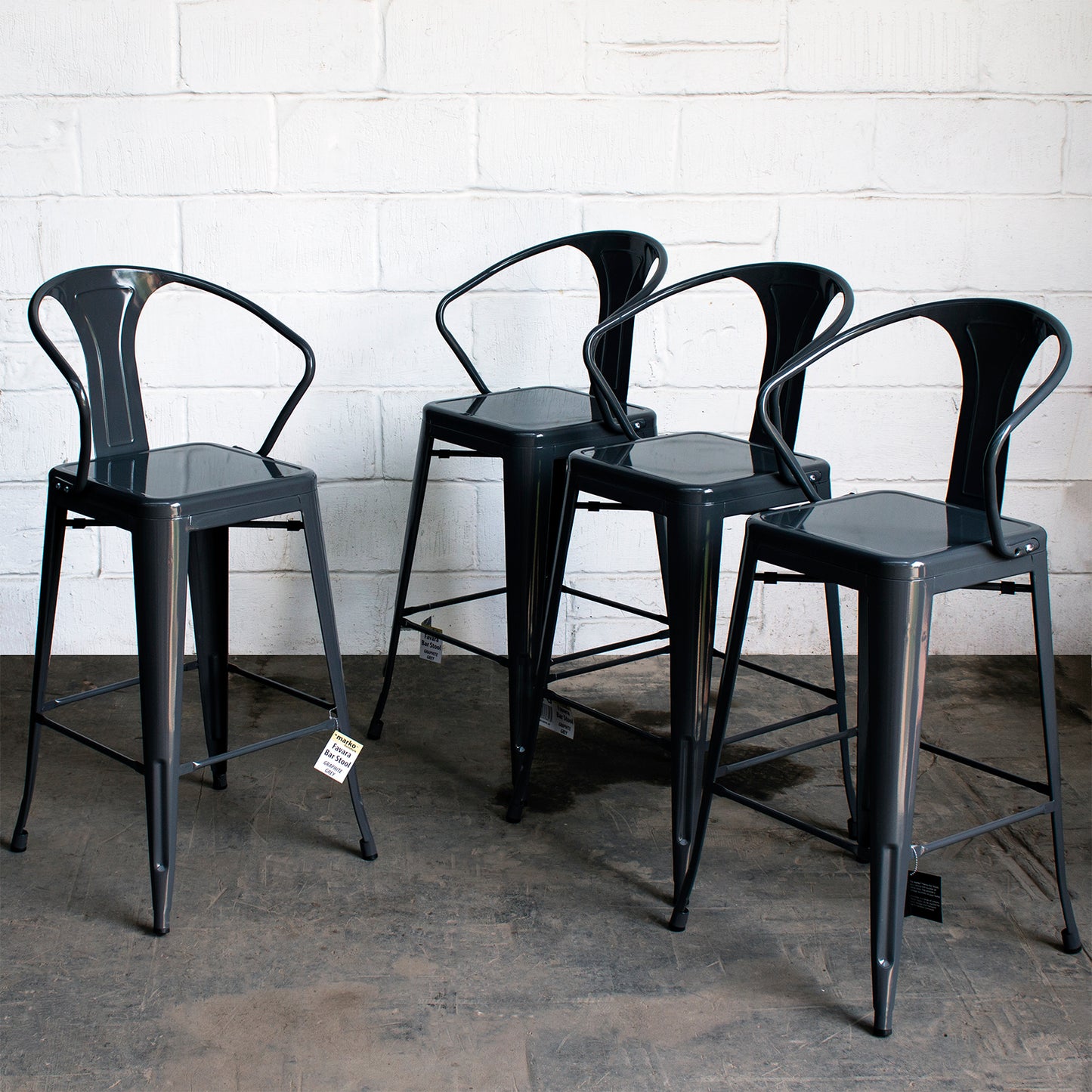 5PC Lodi Table & Favara Bar Stool Set - Graphite Grey