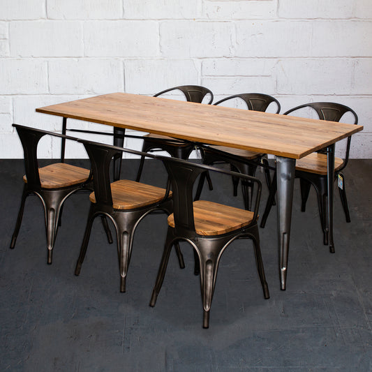 7PC Taranto Table & 6 Florence Chairs Set - Gun Metal Grey