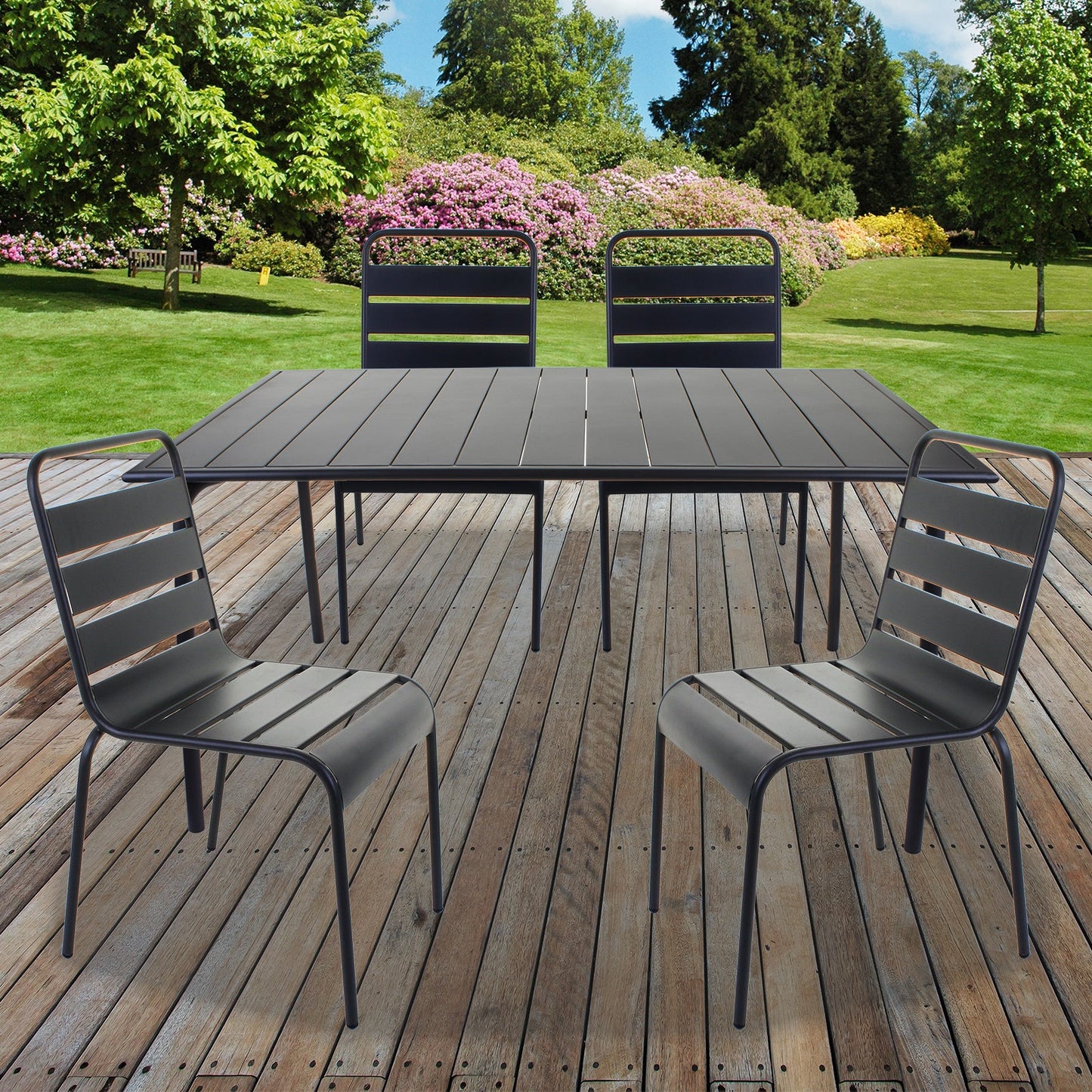 Slatted Bistro Rectangular Table and Chair Sets