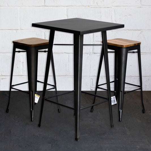 3PC Laus Table & Firenze Bar Stool Set - Onyx Matt Black