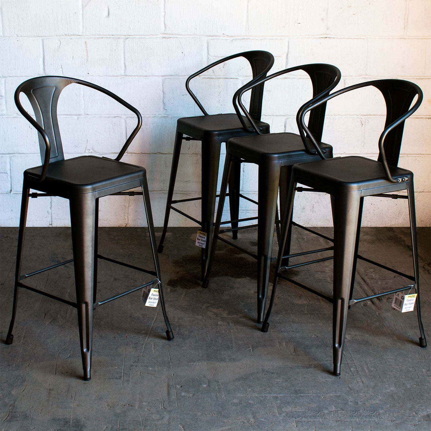 5PC Laus Table & Favara Bar Stool Set - Onyx Matt Black
