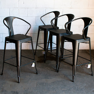 5PC Laus Table & Favara Bar Stool Set - Onyx Matt Black