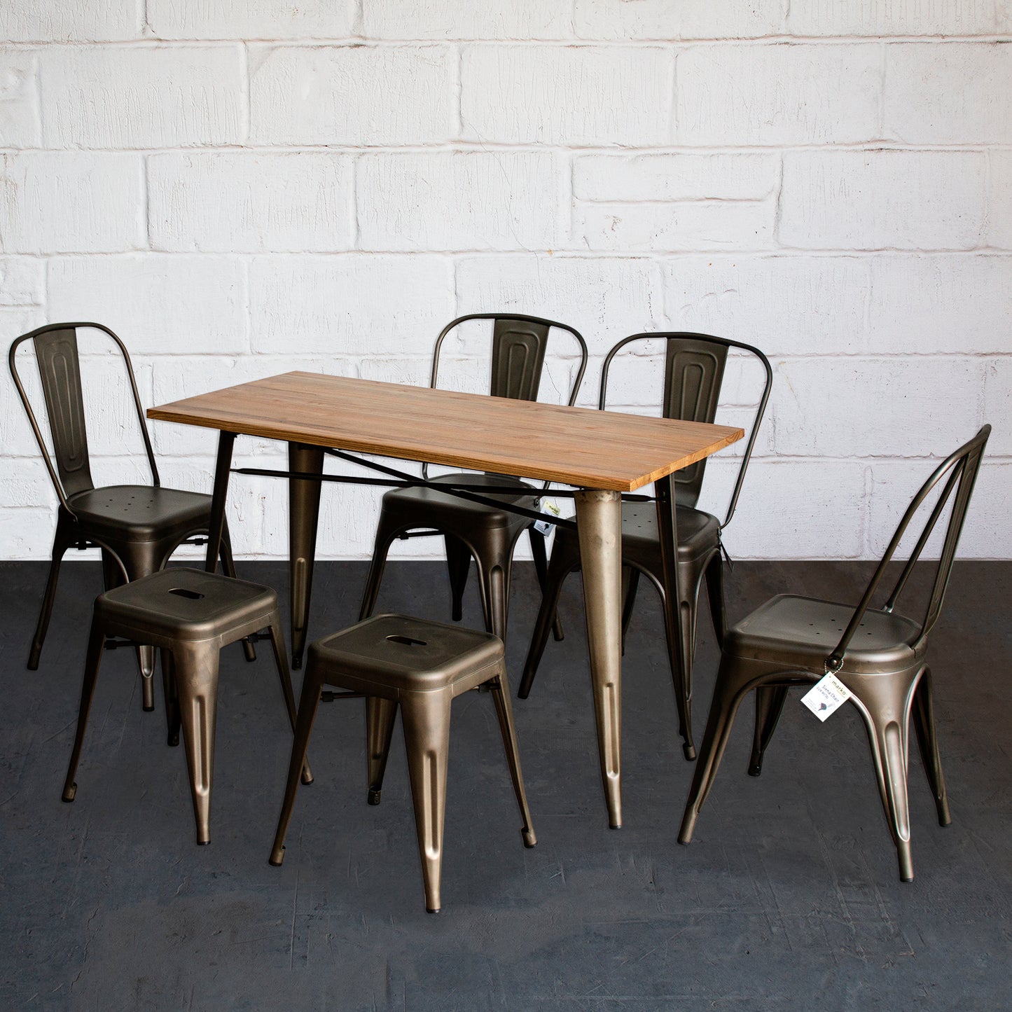 7PC Prato Table, 4 Siena Chairs & 2 Castel Stools Set - Gun Metal Grey