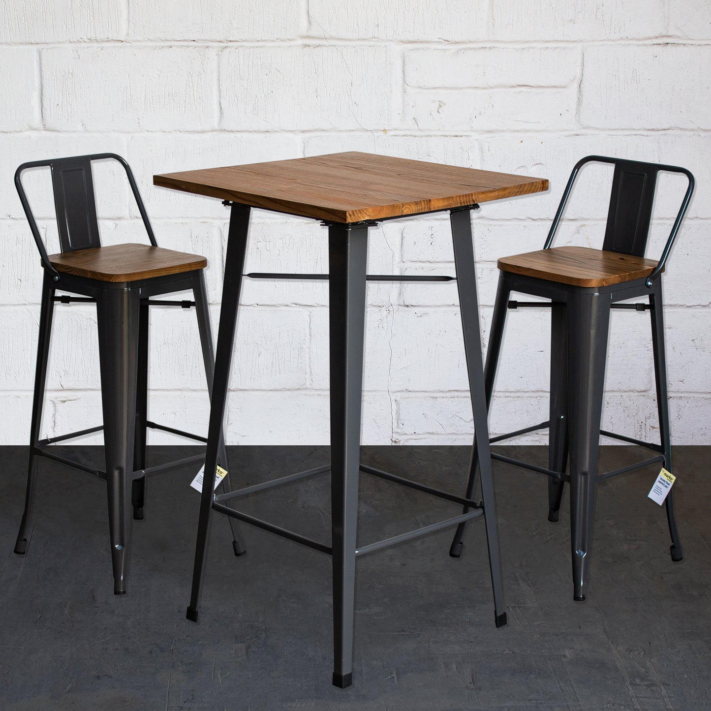 3PC Lodi Table & Tuscany Bar Stool Set - Graphite Grey