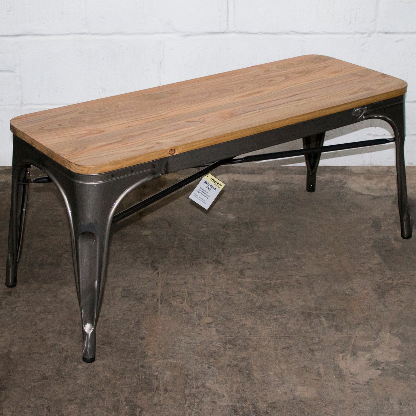 6PC Prato Table, 2 Florence Chairs, 2 Rho Stools & Sicily Bench Set - Steel